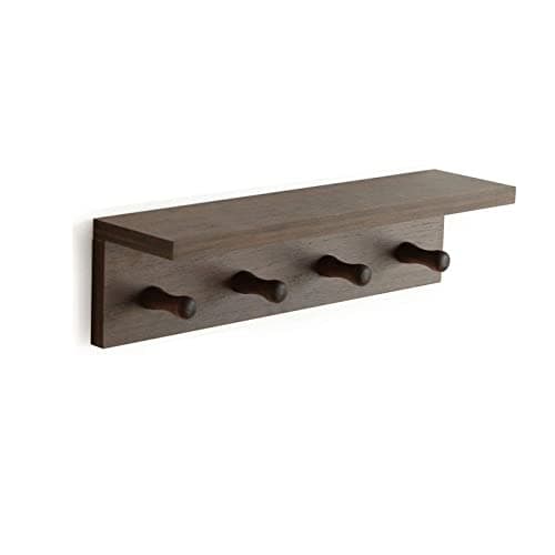 Sturdy Oak Finish Wall Mount Coat Rack with Shelf Save Indoor Space Suitable for Entryway, Mudroom, Kitchen, Bathroom