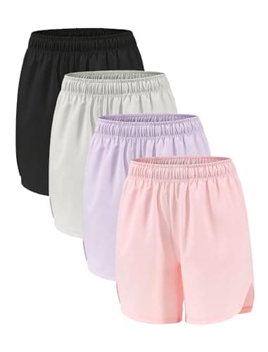 Celfaeree Girls Running Shorts with Pockets | Dry-Fit Athletic Shorts for Kids Teens | 4 Packs | Sweat-Wicking Sportswea