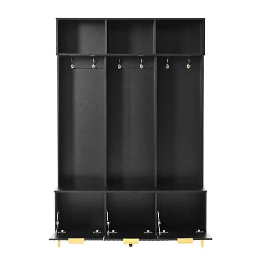 Merax Modern Large Storage Hall Tree with Bench, Multi-Functional with High Gloss Fluted Doors, Entryway Organizer with