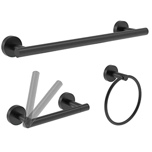 Matte Black SUS304 Stainless Steel Double Post Pivoting Toilet Paper Holder & Towel Ring Bathroom Hardware Set
| Double