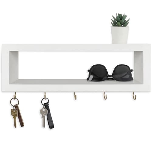 Decorative Wall Shelf with Hooks for Entryway Holds Sunglasses and Leashes (White)
| Paulownia Wood Wall Organizer Shel