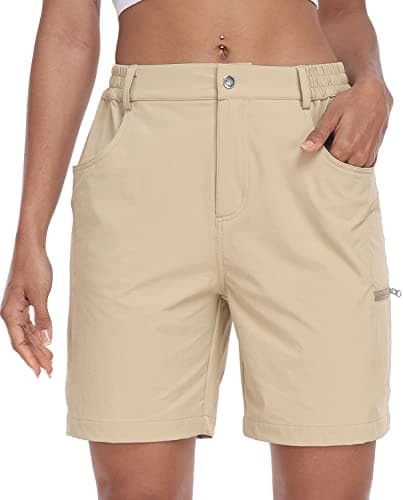 MoFiz Women's Golf Shorts 7" Quick Dry Hiking Shorts Lightweight Bermuda Shorts with Pockets for Summer Travel Women