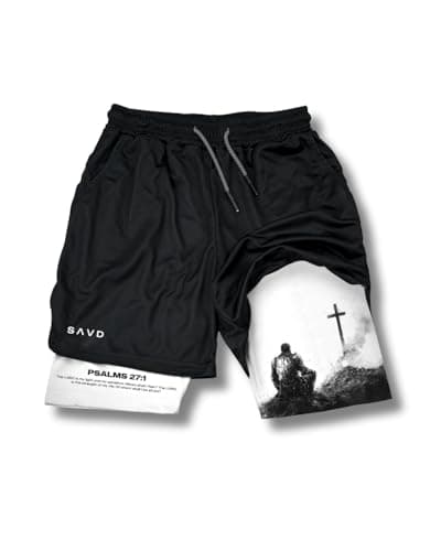Christian Performance Shorts - Men's Gym & Sport Shorts with Pockets & Compression Liner, Bible Verse Activewear for Fit