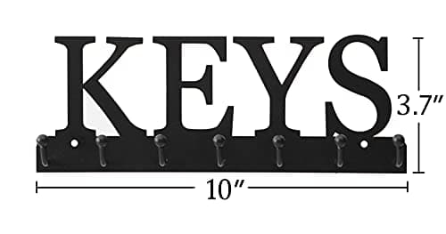 Black Metal Wall Mounted Key Holder for Entryway Decorative Organizer with 7 Hooks Office Wall Rack Hanger 10X|7 Inches