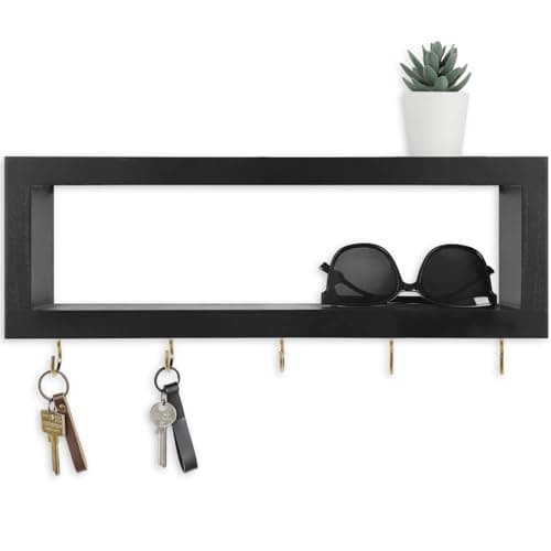Decorative Wall Shelf with Hooks for Entryway Holds Sunglasses and Leashes (White)
| Paulownia Wood Wall Organizer Shel