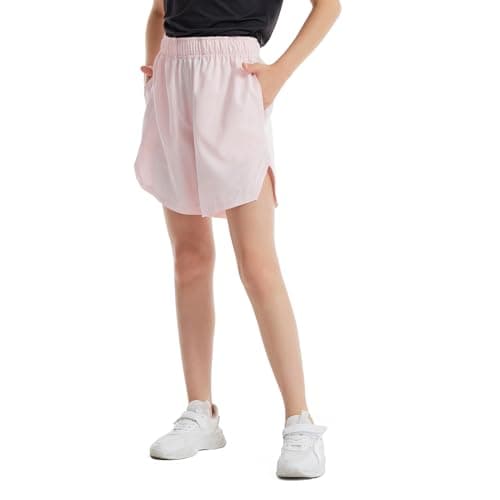 Celfaeree Girls Running Shorts with Pockets | Dry-Fit Athletic Shorts for Kids Teens | 4 Packs | Sweat-Wicking Sportswea