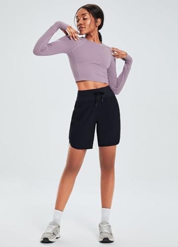Baleaf Women's Quick Dry Athletic Long Running Shorts for Workout and Gym
| Baleaf Women's High Waisted Zipper Pocket L
