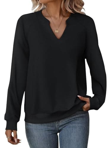 EADINVE Women Casual Long Sleeve V Neck Sweatshirts Cute Loose Fit Lightweight Pullover Tops for Comfortable Everyday We