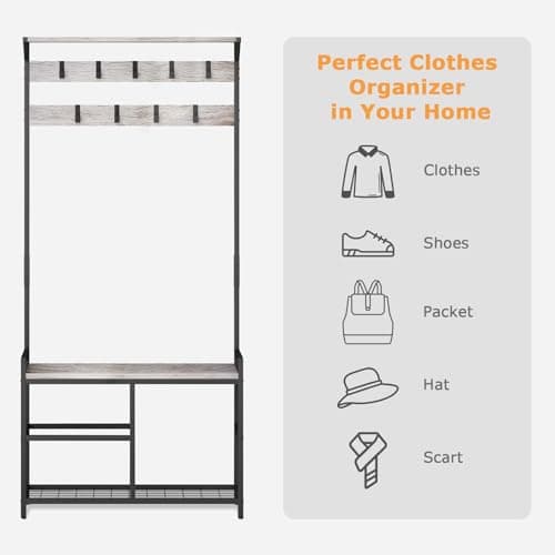 HOMEKOKO Entryway Storage Bench with Coat Rack, Wood Look Hall Tree (Black & Greige)  
HOMEKOKO Wood Look Entryway Stora