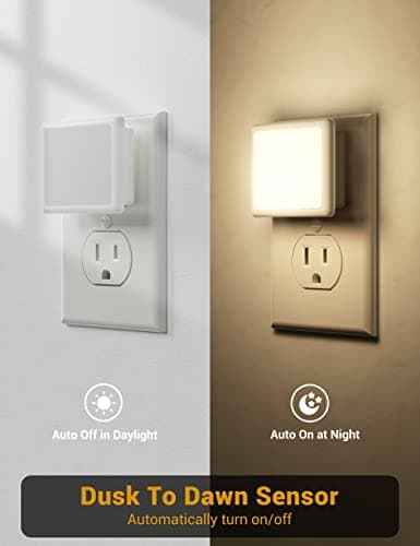 JandCase 2 Pack Night Lights for Bathroom and Hallway, Dusk-to-Dawn Sensor, Soft White LED 3000K