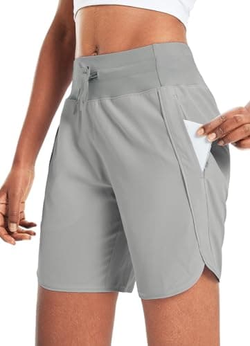 Baleaf Women's Quick Dry Athletic Long Running Shorts for Workout and Gym
| Baleaf Women's High Waisted Zipper Pocket L