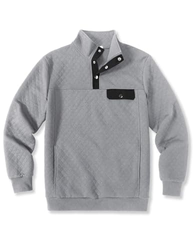 COOFANDY Men Quilted Sweatshirts Outdoor Polo Sweatshirt with Pockets