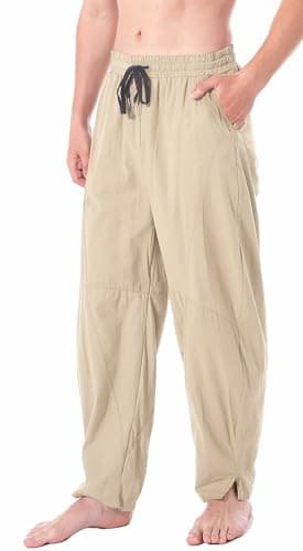Perdontoo Men's Linen Cotton Loose Fit Casual Lightweight Elastic Waist Summer Beach Pants
| Men's Linen Cotton Loose F