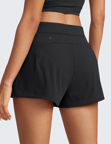 CRZ YOGA High Waisted 4-Way Stretch Womens Shorts for Golf and Hiking with Pockets Casual Comfy