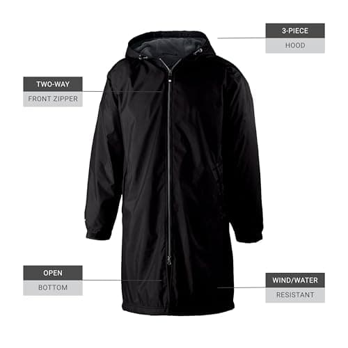 Holloway Men's Conquest Knee-Length Jacket - Warm-Up Wind/Water-Resistant Hooded Outerwear for Outdoor Adventurers