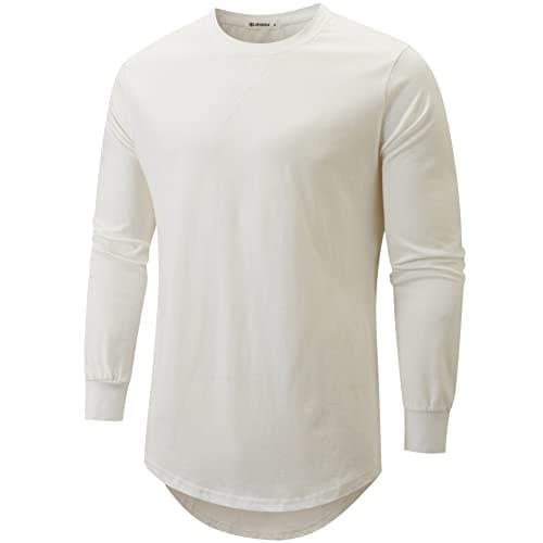 KLAIGOU Mens 100 Cotton Pre-Shrunk Hipster T-Shirt S-4XL Longline Crewneck Hip Hop