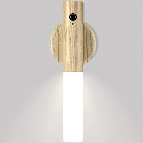 Miebul Rechargeable Motion Sensor Light Indoor Magnetic LED Wall Lights for Bedroom Corridor Staircase (Walnut Wood 2PCS