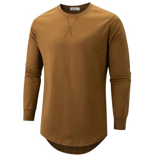 KLAIGOU Mens 100 Cotton Pre-Shrunk Hipster T-Shirt S-4XL Longline Crewneck Hip Hop