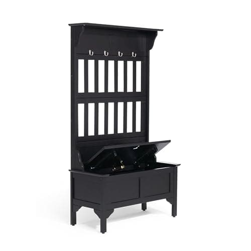 Home Styles Hall Tree and Storage Bench Solid Hardwood Black Finish Safety Hinge Large Brass Hooks
| Home Styles Hall T