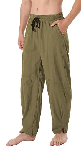 Perdontoo Men's Linen Cotton Loose Fit Casual Lightweight Elastic Waist Summer Beach Pants
| Men's Linen Cotton Loose F