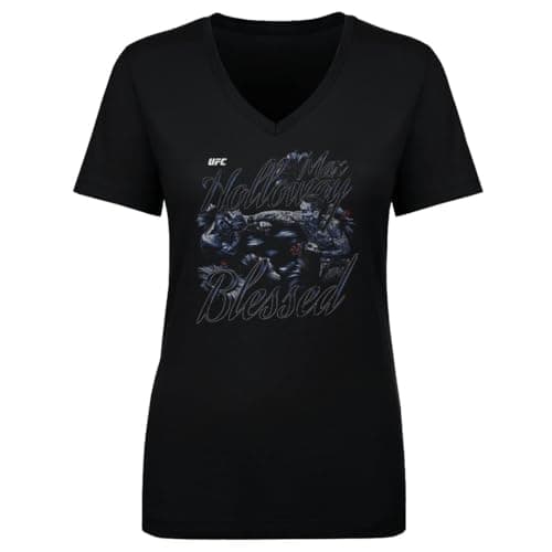 Max Holloway UFC Women's V-Neck T-Shirt - Grunge Style - Fighting Fans - Gym - Unisex - Size M - Black - Combat Wrath