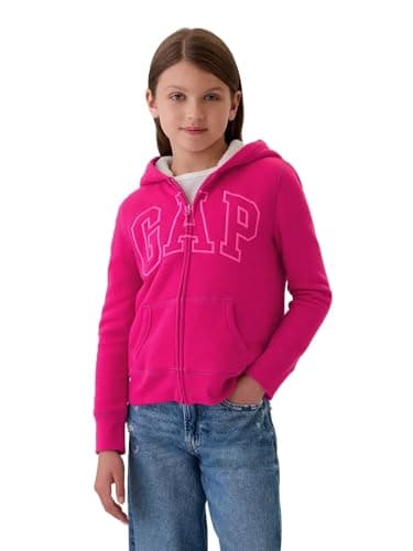 GAP Girls' Cozy Logo Full Zip Hoodie for School and Everyday Wear