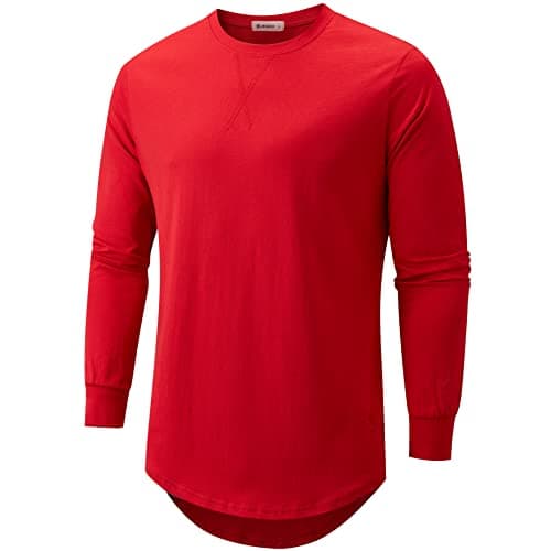 KLAIGOU Mens 100 Cotton Pre-Shrunk Hipster T-Shirt S-4XL Longline Crewneck Hip Hop
