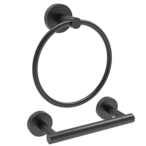 Matte Black SUS304 Stainless Steel Double Post Pivoting Toilet Paper Holder & Towel Ring Bathroom Hardware Set
| Double
