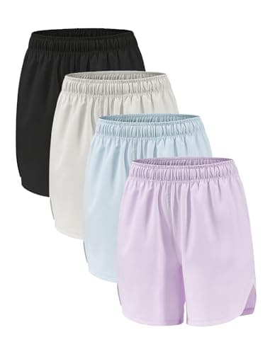 Celfaeree Girls Running Shorts with Pockets | Dry-Fit Athletic Shorts for Kids Teens | 4 Packs | Sweat-Wicking Sportswea