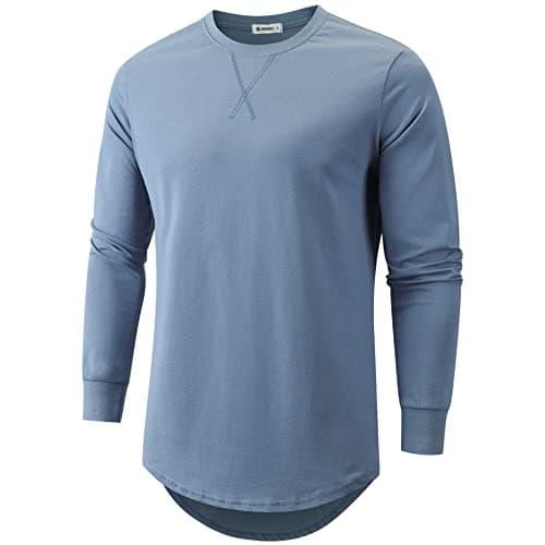 KLAIGOU Mens 100 Cotton Pre-Shrunk Hipster T-Shirt S-4XL Longline Crewneck Hip Hop