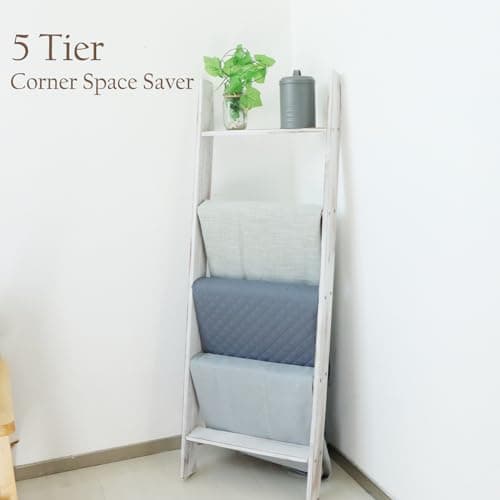 Honest Blanket 5-Tier Blanket Holder for The Living Room, White, Farmhouse Decor, Wall-Leaning Ladder Shelves  
Honest B