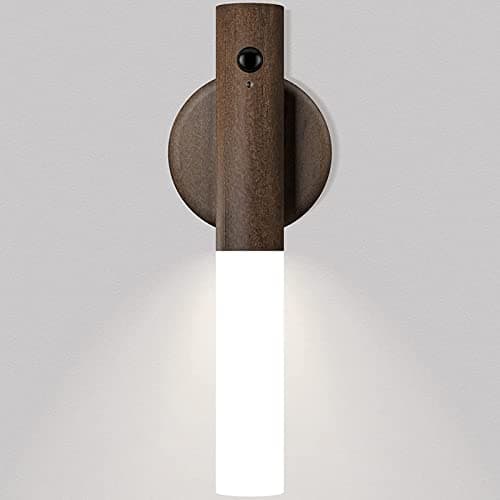 Miebul Rechargeable Motion Sensor Light Indoor Magnetic LED Wall Lights for Bedroom Corridor Staircase (Walnut Wood 2PCS