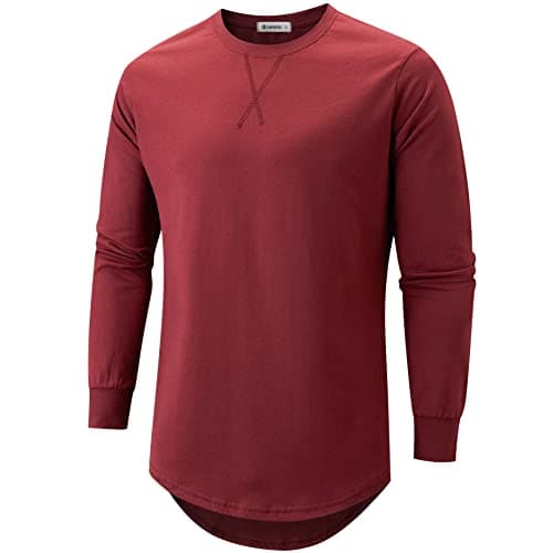KLAIGOU Mens 100 Cotton Pre-Shrunk Hipster T-Shirt S-4XL Longline Crewneck Hip Hop