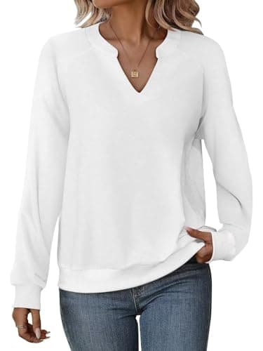 EADINVE Women Casual Long Sleeve V Neck Sweatshirts Cute Loose Fit Lightweight Pullover Tops for Comfortable Everyday We