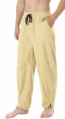 Perdontoo Men's Linen Cotton Loose Fit Casual Lightweight Elastic Waist Summer Beach Pants
| Men's Linen Cotton Loose F