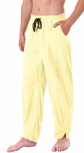 Perdontoo Men's Linen Cotton Loose Fit Casual Lightweight Elastic Waist Summer Beach Pants
| Men's Linen Cotton Loose F