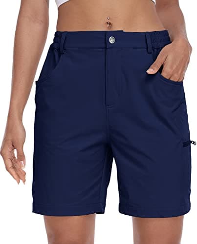 MoFiz Women's Golf Shorts 7" Quick Dry Hiking Shorts Lightweight Bermuda Shorts with Pockets for Summer Travel Women