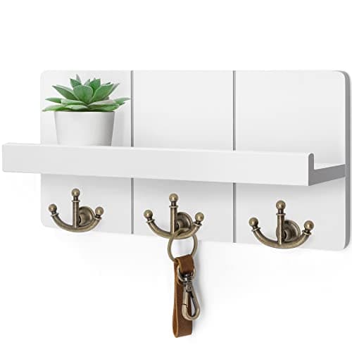 Rebee Vision Rustic Brown Farmhouse Key Holder for Wall with Shelf and 3 Hooks - Entryway Decor