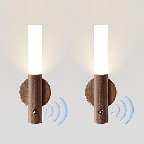 Motion Sensor Wall Lights Wood Battery Operated Sconce Light for Indoor Warm White 3000K
| Wireless Wood Sconce Light M