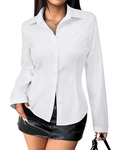Gleeivy Women's Striped Button Down Shirts Y2k Crop Tops V Neck Collared Slim Fit Blouses Flare Sleeve Streetwear