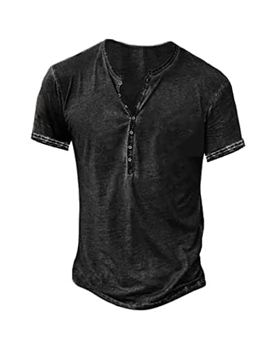 Beautyshow Mens Distressed Henley Shirts Casual Button Down for Men Retro Short Sleeve Tee Shirts