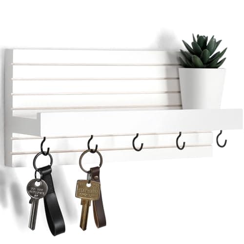 Black Sturdy Wood Keyholder Entrance Hanger with Shelf Holds Leashes and Jackets – Entryway Wall Mount Key Holder with H