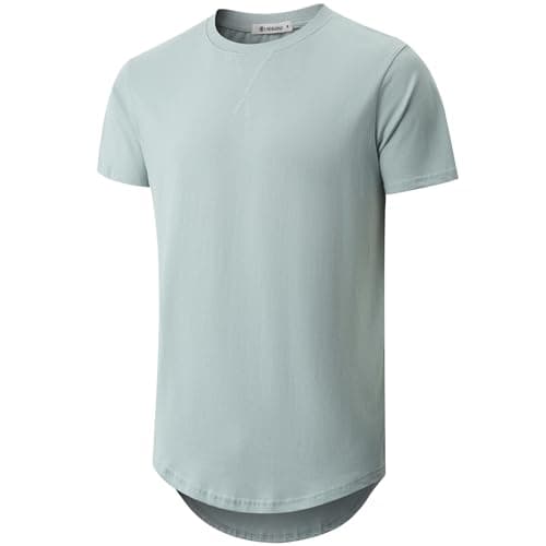 KLAIGOU Mens 100 Cotton Pre-Shrunk Hipster T-Shirt S-4XL Longline Crewneck Hip Hop