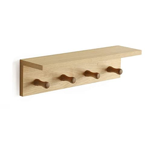 Sturdy Oak Finish Wall Mount Coat Rack with Shelf Save Indoor Space Suitable for Entryway, Mudroom, Kitchen, Bathroom