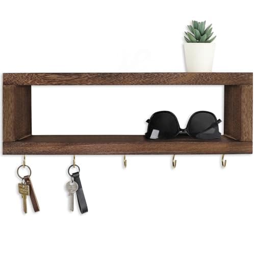 Decorative Wall Shelf with Hooks for Entryway Holds Sunglasses and Leashes (White)
| Paulownia Wood Wall Organizer Shel