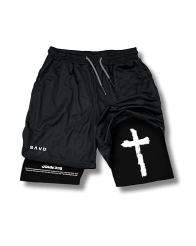 Christian Performance Shorts - Men's Gym & Sport Shorts with Pockets & Compression Liner, Bible Verse Activewear for Fit