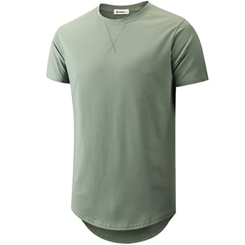 KLAIGOU Mens 100 Cotton Pre-Shrunk Hipster T-Shirt S-4XL Longline Crewneck Hip Hop