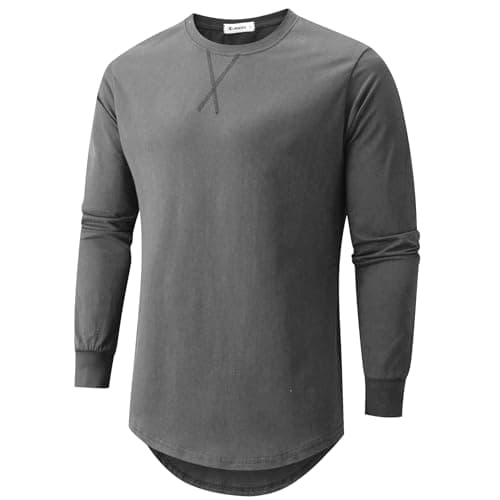 KLAIGOU Mens 100 Cotton Pre-Shrunk Hipster T-Shirt S-4XL Longline Crewneck Hip Hop