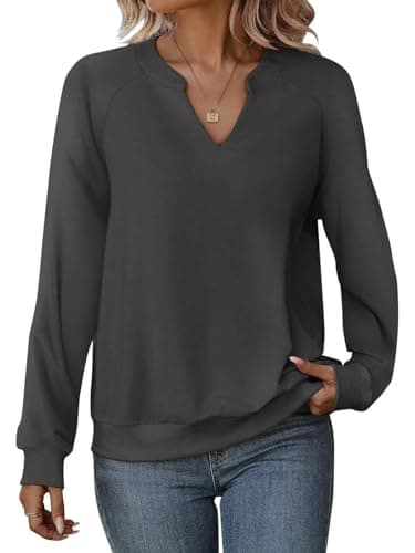 EADINVE Women Casual Long Sleeve V Neck Sweatshirts Cute Loose Fit Lightweight Pullover Tops for Comfortable Everyday We