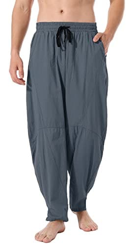 Perdontoo Men's Linen Cotton Loose Fit Casual Lightweight Elastic Waist Summer Beach Pants
| Men's Linen Cotton Loose F